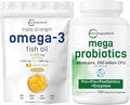 Micro Ingredients Omega-3 Fish Oil 4200mg Softgels &amp Mega Probiotics 200 Billion CFU Veggie Capsules | 2 Pack Bundle | Wild-Caught Burpless Lemon Flavor | 40 Strains + Inulin Acacia &amp Bro