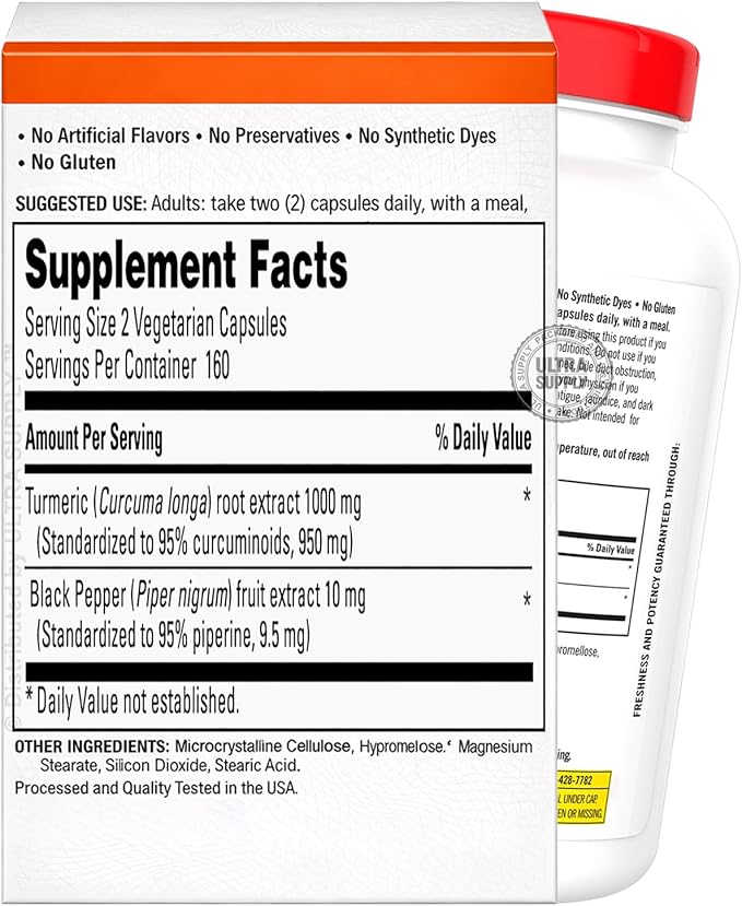 Kirk Lands Signatures Turmeric and Black Pepper Extract Capsules 320 Count Vegetarian Capsules