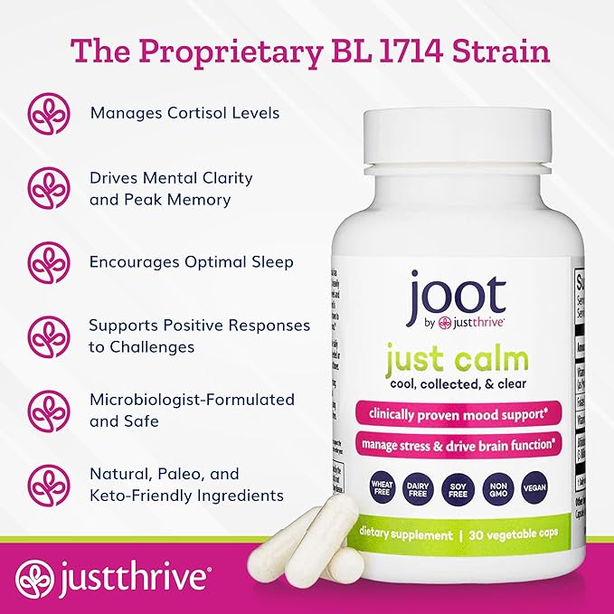 Just Thrive - Just Calm - Cortisol Manager - Calming Memory and Mood Support Supplement - Vegan 30 Calm Capsules