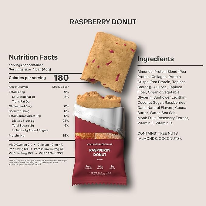 Stars + Honey Protein Bars Raspberry Donut 14g Protein 2g Sugar with Collagen Peptides Dairy Free Soy &amp Gluten Free Snacks for Adults Keto Friendly No Seed Oils or Sugar Alcohols 10 Pack