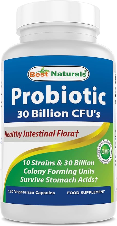 Best Naturals Probiotic 10 Strains &amp 30 Billion CFU Intestinal Flora 120 Veggie Capsules - Shelf Stable probiotic (4146365)