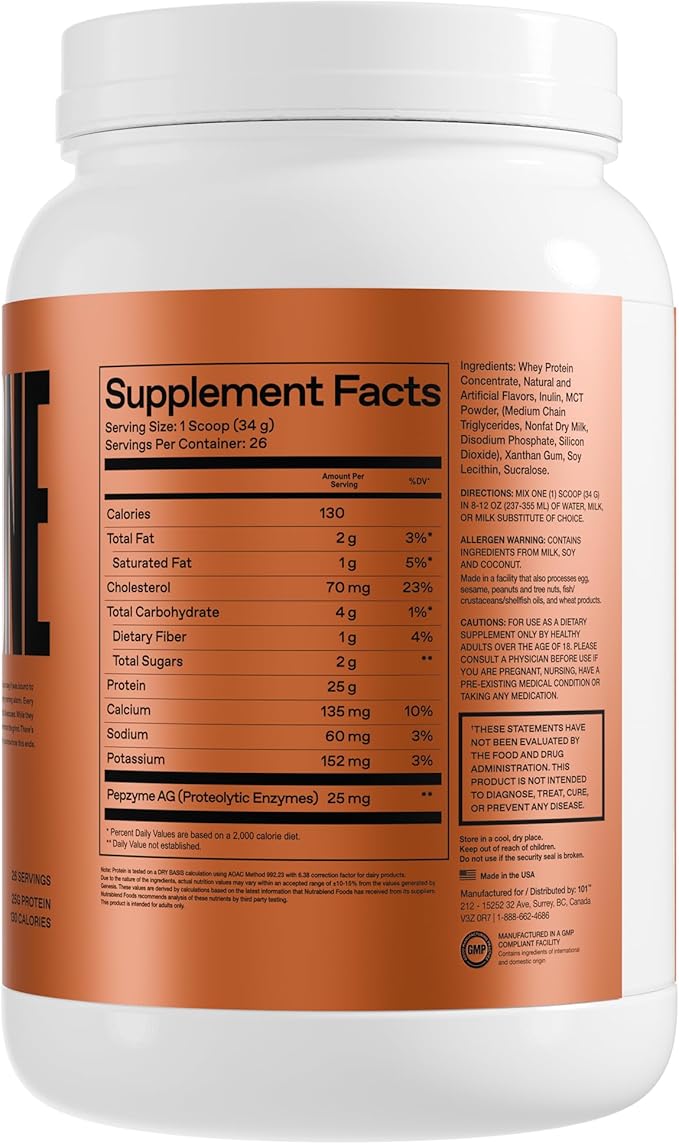 ONE of ONE Whey Protein Powder – 25g Whey Protein Concentrate with Digestive Enzymes Gluten Free Low Carb Post-Workout Recovery – Classic Vanilla Flavor 2lb