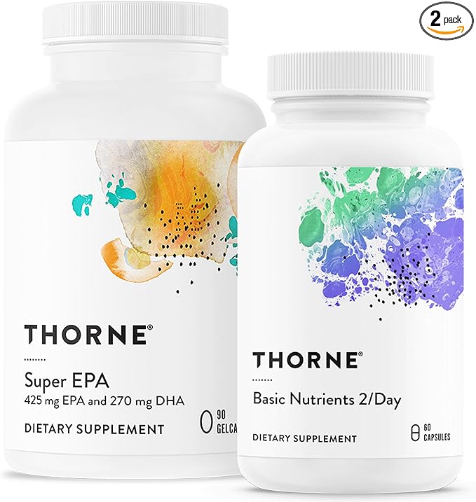 THORNE - Wellness Essentials Bundle - Omega-3 &amp Multivitamin Combo - Super EPA &amp Basic Nutrients 2/Day - 30 Servings