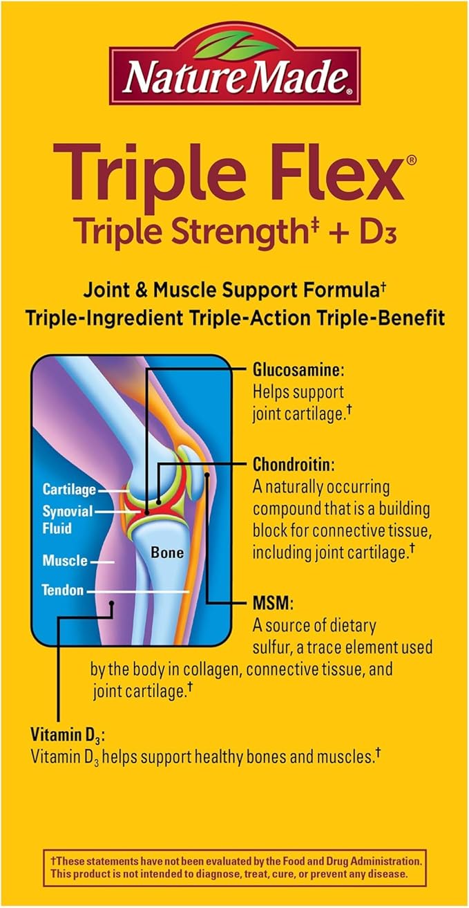 Nature Made TripleFlex Triple Strength Caplets with Vitamin D3 120 Count for Joint Support
