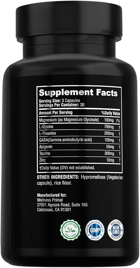 Melatonin Free Sleep Aid Supplement for Longer Restful Sleep &amp Stress Relief w/Magnesium GABA L-Glycine L-Theanine Apigenin Taurine &amp Zinc (180 Vegan Capsules) (2)