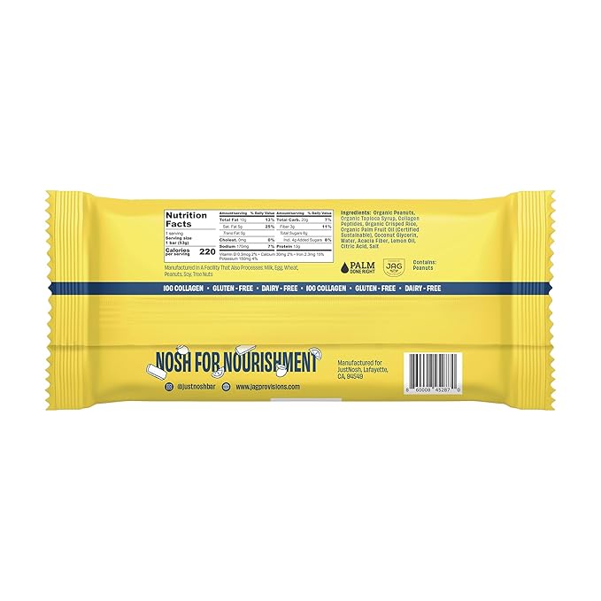 JUSTNOSH Lemon Collagen Protein Bars – 13g Protein 10g Collagen | Gluten &amp Dairy Free Low FODMAP Seed Oil Free (12 Pack)