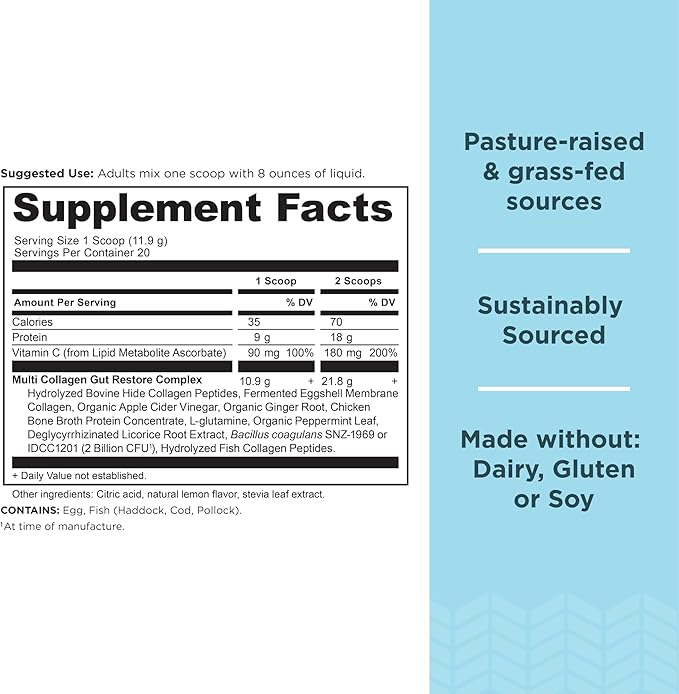 Ancient Nutrition Multi Collagen Protein Powder Unflavored 45 Servings + Multi Collagen Protein Powder Gut Restore 20 Servings
