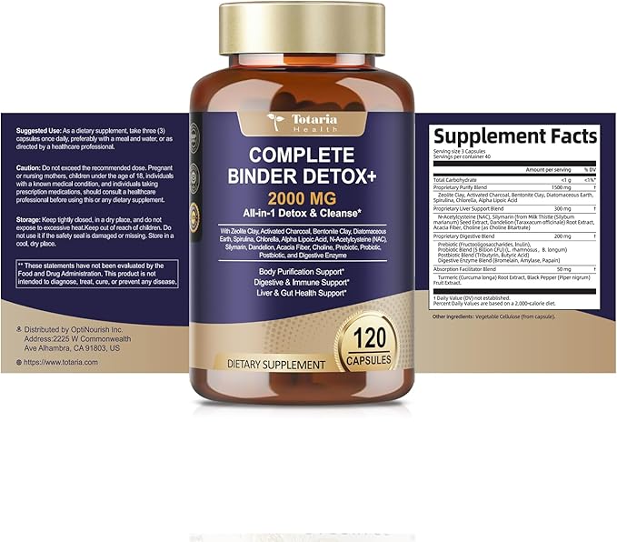 Totaria 2000MG All-in-1 Detox Binder Activated Charcoal Zeolite Bentonite Clay Alpha Lipoic Acid 7-Layer Detox &amp Cleanse Supplement Liver &amp Gut Support 120 Counts