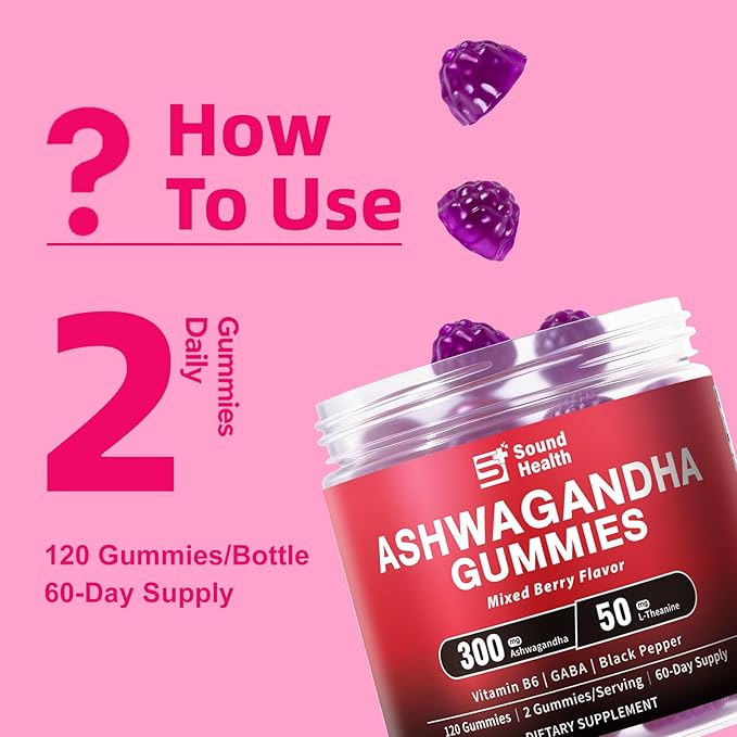 Ashwagandha Gummies for Women &amp Men | Organic Ashwagandha Supplement with Vitamin B6 Black Pepper | Vegan Plant Based Non-GMO Gluten-Free - 120 Count (60-Day Supply)