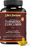 Life's Fortune Organic Turmeric Curcumin with Black Pepper and Ginger Enhanced Absorption Extra Strength Supplement Joint &amp Immune Support Non-GMO 90 Cap - 2250mg