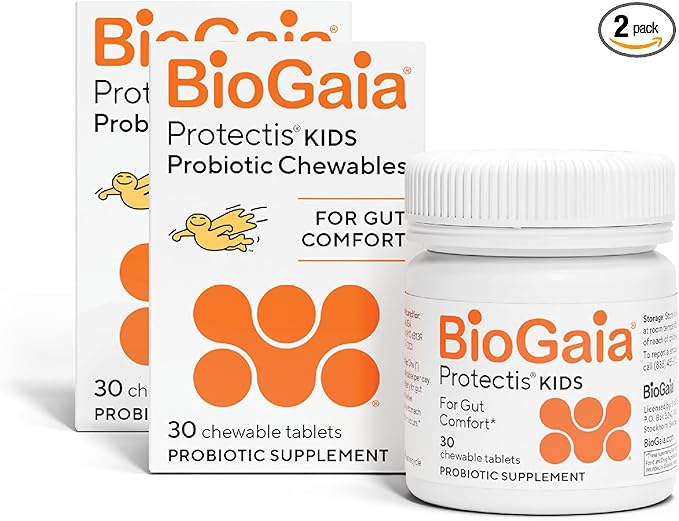 BioGaia Protectis Chewable Tablets for Toddlers Kids and Teens Occasional Stomach Pain Constipation Diarrhea and Regularity 30 Tablets 2 Pack