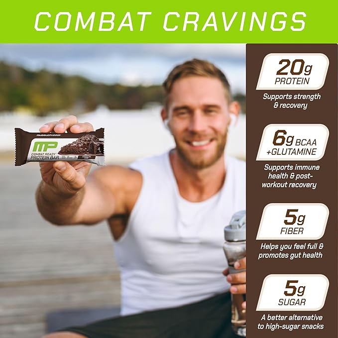 MusclePharm Combat Sport Bar Chocolate Cake Flavor High Protein Bars Combat Cravings Fuel Performance &amp Meet Energy Demands 20g Protein from Whey Protein 5g Fiber Gluten Free 12 Bars