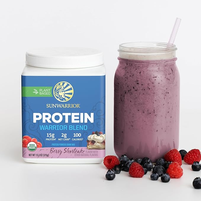Sunwarrior - Warrior Blend Plant Based Raw Vegan Protein Powder with Peas &amp Hemp Berry 13.2 Ounce (Pack of 1)