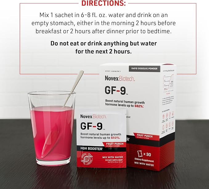 Novex Biotech GF-9 – HGH Boosting Supplement for Men – Workout Complex for Men – Supports Energy Endurance Sleep 30 Sachets Fruit Punch