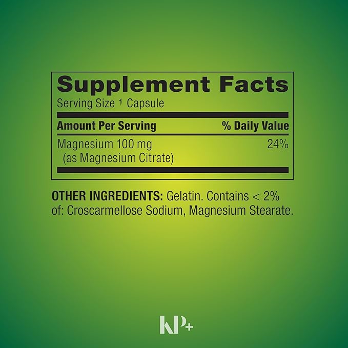 KP+ Magnesium | Magnesium Citrate 100 mg | Bone &amp Muscle Health Support | Rapid-Release Capsules | 100 Count | Dietary Supplement | Pack of 2