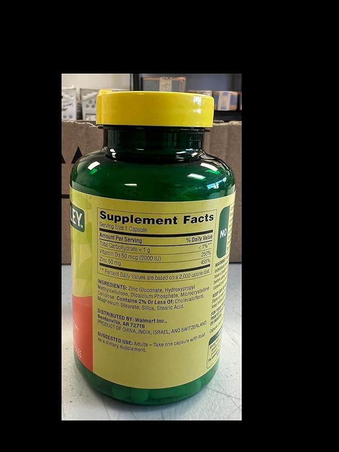 Spring Valley Zinc 50 mg with Vitamin D 50 mcg 150 Ct Immune Health Dietary Supplement Capsules 2 pk (300 Total) + Vitamin Vitality &amp Pill Container (4 Items)!