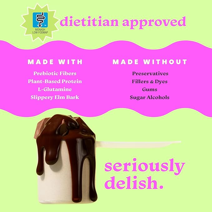 Gut-Friendly Protein Powder + Shaker Bottle for Sensitive Stomachs Low FODMAP 20g Vegan Pea &amp Rice Protein with Prebiotic Fiber Dairy &amp Gluten Free No Gums or Sugar Chocolate Swirl