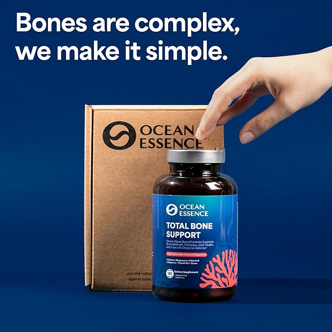3 Pack OCEAN ESSENCE Total Bone Support - Plant-Based Algae Calcium Supplement for Supporting Bone Density &amp Strength - For Men &amp Women 35+ - 120 Natural Calcium Capsules - Vitamins for Optima