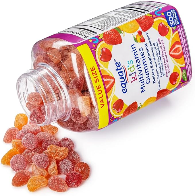 Equate Kids Multivitamin Gummies Complete Daily Multivitamin for Children 2+ Natural Fruit Flavor 300 Count Vegetarian Sticker
