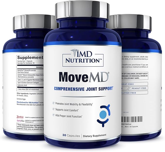 1MD Nutrition MoveMD - Health Supplement for Joint Discomfort &amp Support - Our Collagen Pills are Skillfully Formulated for Women &amp Men w/Hyaluronic Acid &amp Astaxanthin