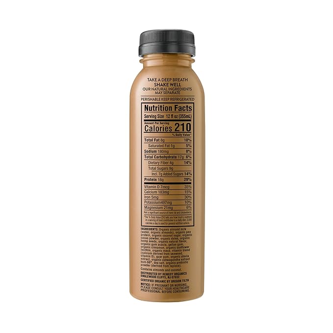 Remedy Organics Cacao Essentials 12-Pack | Plant Based 16g Protein Shakes Ready to Drink | USDA Organic Gluten Free Dairy Free Soy Free