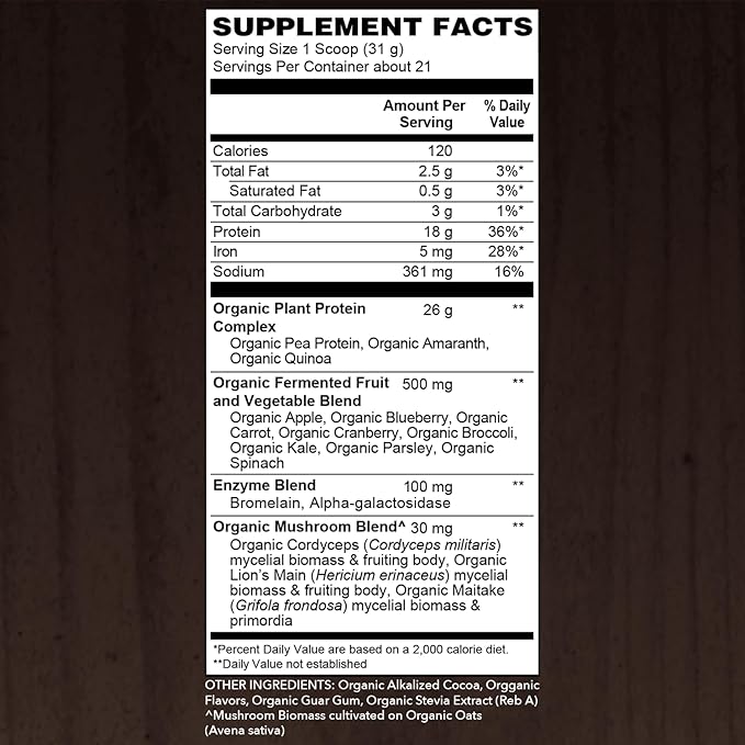 SOTRU Organic Vegan Protein Powder - Whole Food Plant Based Protein Powder with Green Superfoods Enzymes &amp Probiotics - USDA Certified Organic Non-GMO Gluten-Free - Chocolate 18.5 oz 21 Servi
