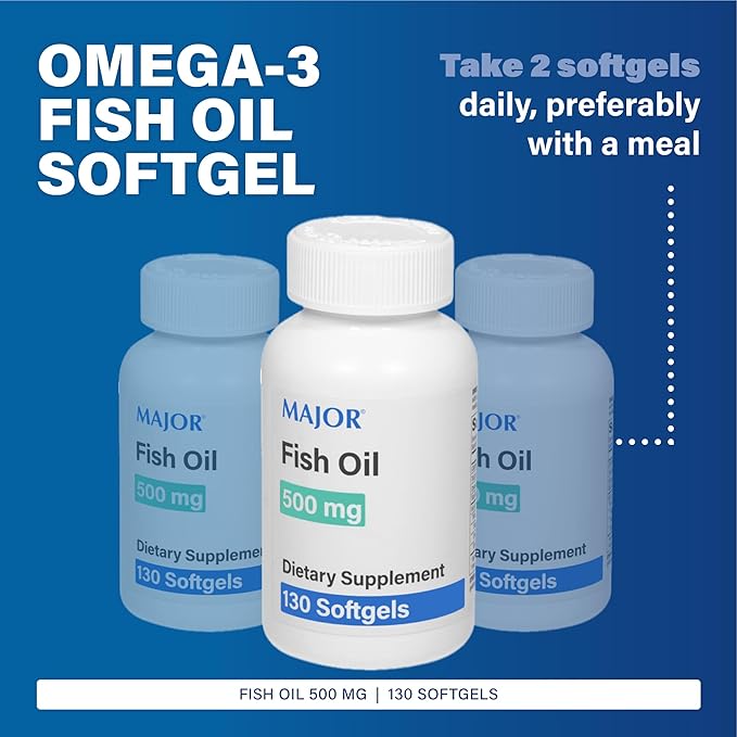 MAJOR Fish Oil 500mg Softgels - Omega-3 Fish Oil Supplement - Dietary Supplement - 130 Count (3 Pack)