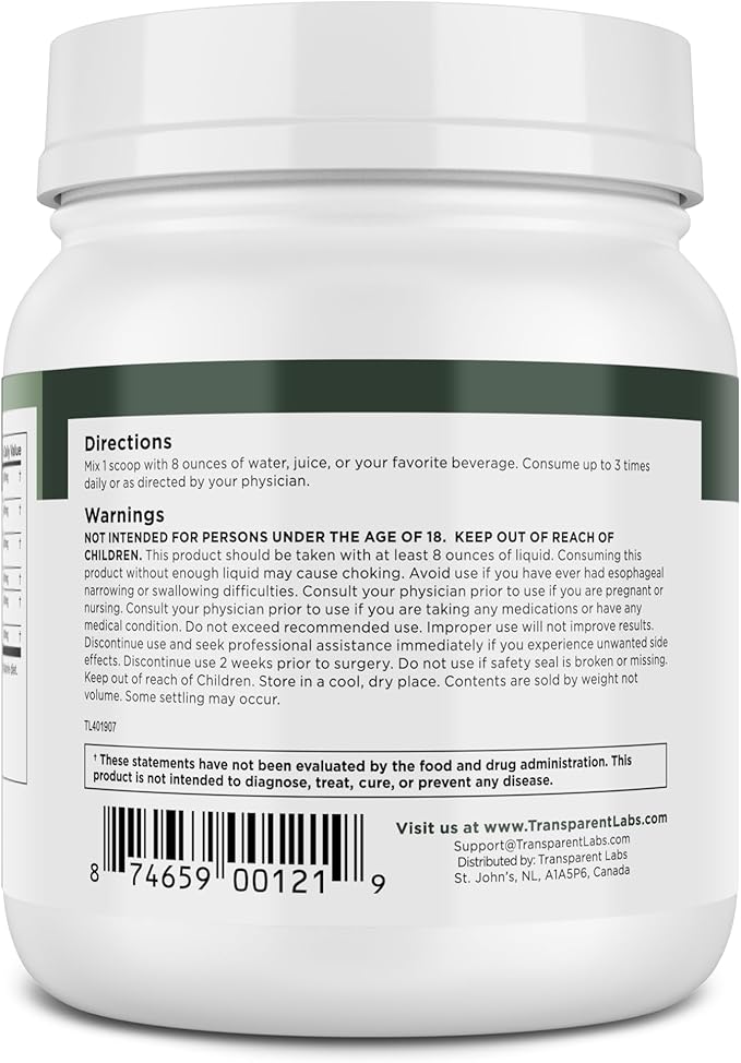 Transparent Labs Prebiotic Greens - Superfood Powder &amp Antioxidants Supplement with Organic Spirulina Chloerra Acacia &amp Green Banana Powder - 30 Servings Peach Mango