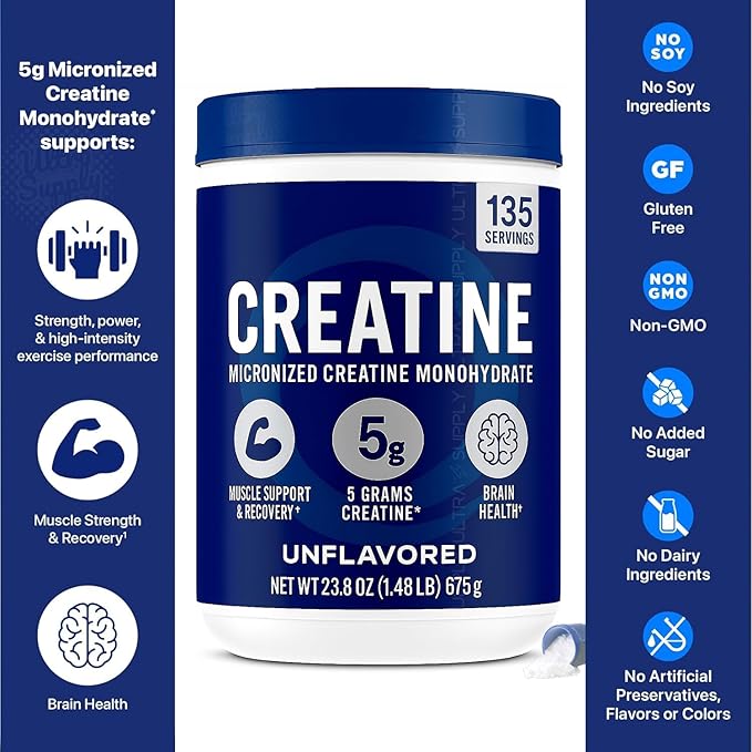 O̲rgains Creatine Monohydrate Micronized Powder Unflavored Supports Muscle Growth Post Workout Recovery and Brain Health No Artificial Additives Non-GMO 135 Servings 23.8 Oz