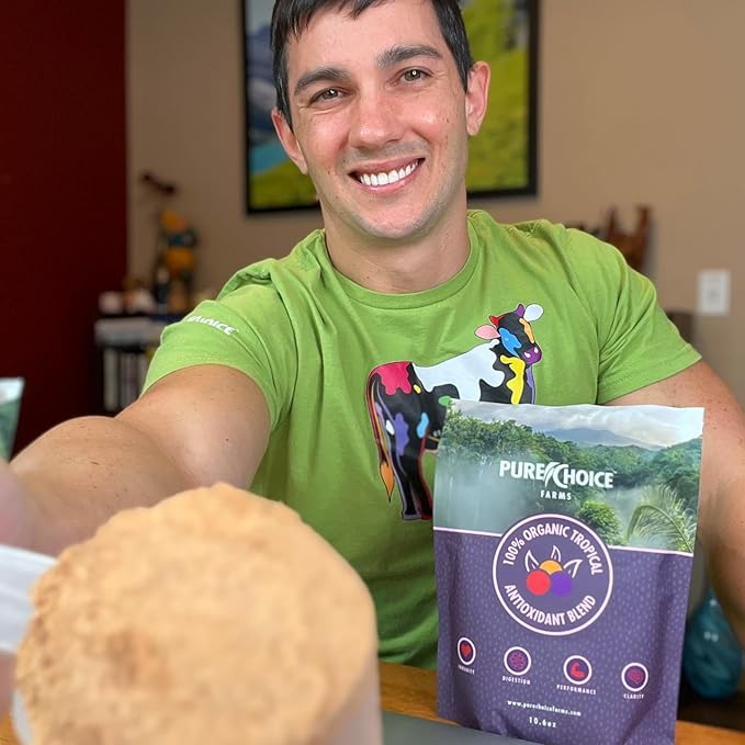 Organic Superfood Antioxidant Powder Tropical Fruit Blend with Freeze Dried Mangosteen Papaya Acerola Acai Goji Camu Camu Tapioca and Lime Juice (10.6 oz 1 Month Supply)