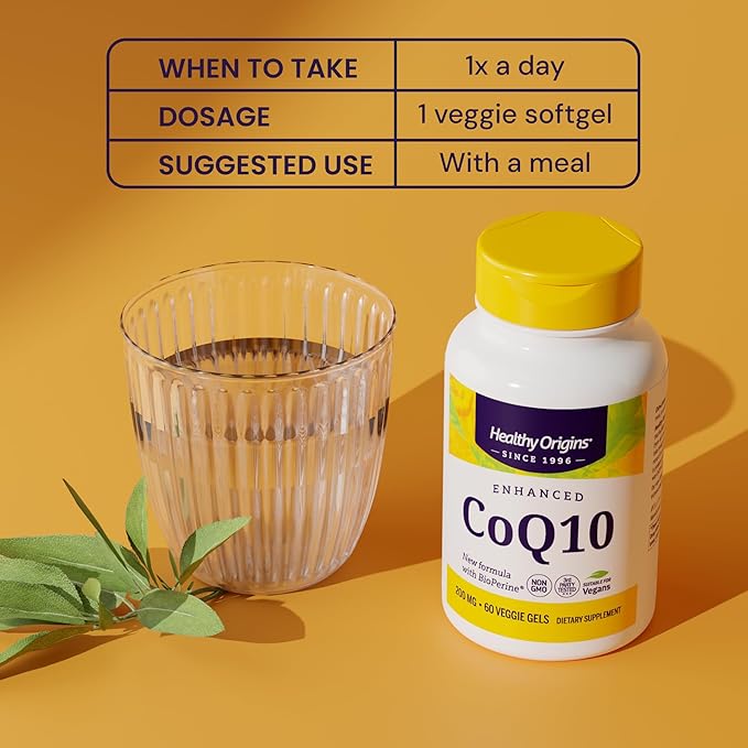 Healthy Origins Natural Enhanced CoQ10 (BioPerine®) 200 mg - Heart Health &amp Energy Supplement - Gluten-Free &amp Non-GMO Supplements with BioPerine &amp Sunflower Lecithin ((Pack of 1) 150 Veg