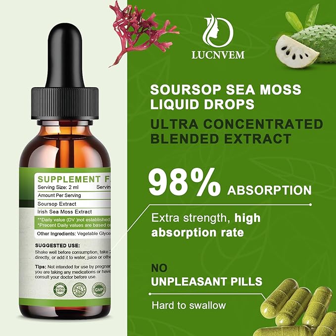 (2 Pack) Soursop Graviola with Sea Moss Liquid Drops Soursop Bitters Liquid Rich in Multivitamin for Natural Antioxidant Immune Boost Cell Support &amp Regeneration Pineapple Flavor