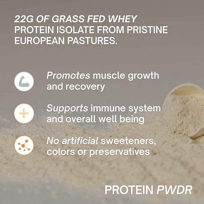 PWDRS Protein Powder | 100% Grass-Fed Whey Protein Isolate | 22g of Protein No Added Sugar | Non-GMO Gluten Free No Sucralose All Natural | 1.25 lbs (Cinnamon Cereal)