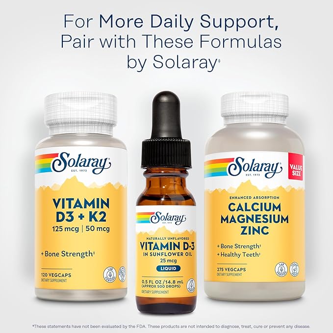SOLARAY Vitamin D3 Liquid Drops 25 mcg (1000 IU) - Enhanced Absorption Vitamin D Drops in Sunflower Oil for VIT D3 Support - Naturally Unflavored Dropper Included - Approx. 500 Servings 0.5oz