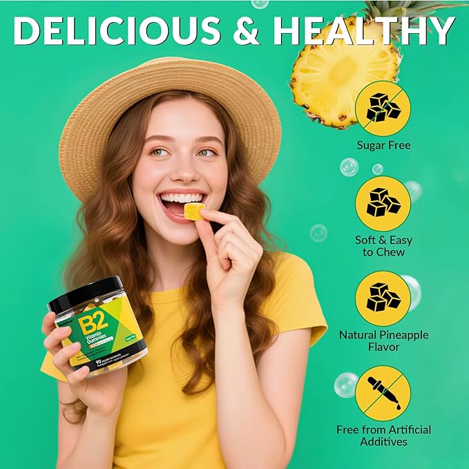 Riboflavin Vitamin B2 Gummies 400mg for Adults &amp Kids | Migraine Supplement with Magnesium Turmeric Cayenne Pepper Butterbur for Energy &amp Nervous Support | Vegan Sugar Free 90 Count