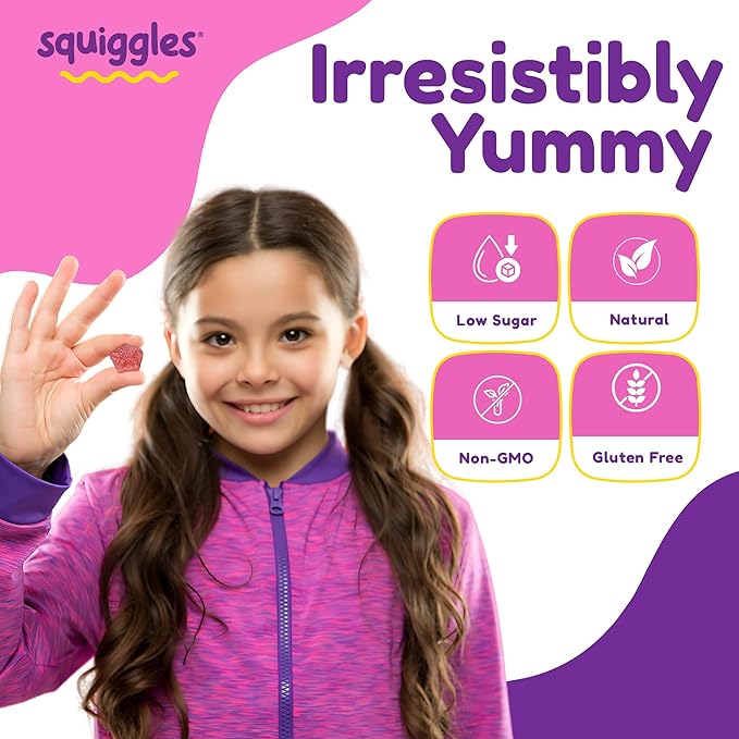 Squiggles Sniffle Berries (100 Count) + Daily Iron Gummies (100 Count) Duo - Tasty Chewy Gummy - Kids Immune Booster