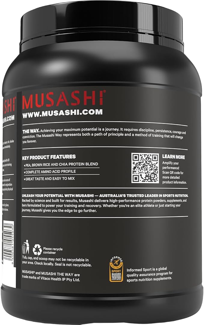 MUSASHI Plant Protein Chocolate Powder Plant-Based Protein 900g Tub 1.98 Pounds