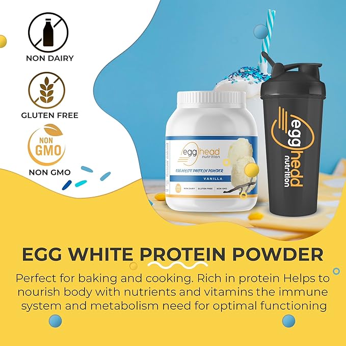Egghead Nutrition - Egg White Protein - 24 G (Grams) 3.3 Pound Non Dairy Gluten Free Non GMO Made in The USA (Vanilla)