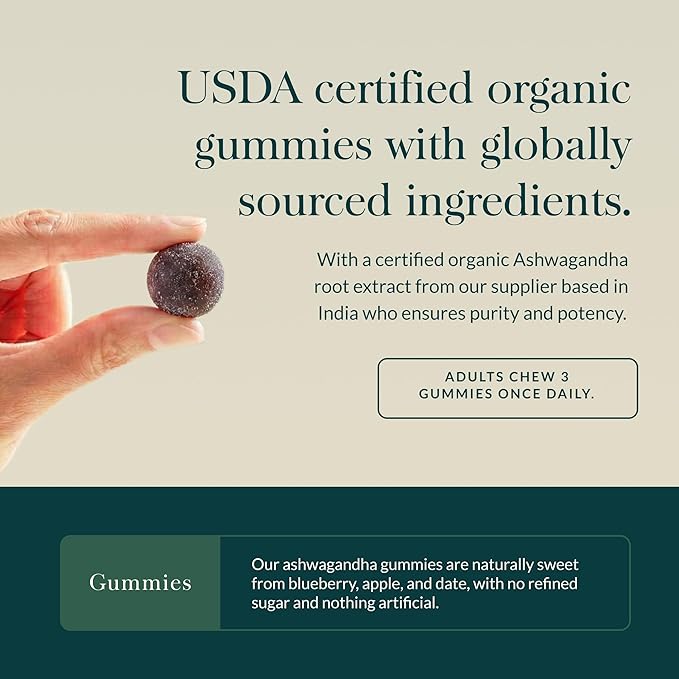 Gaia Herbs Organic Ashwagandha Gummies - Stress Support* - Made with Cinnamon &amp Ginger - Gluten Free &amp Vegan - 120 Count (40 Servings)