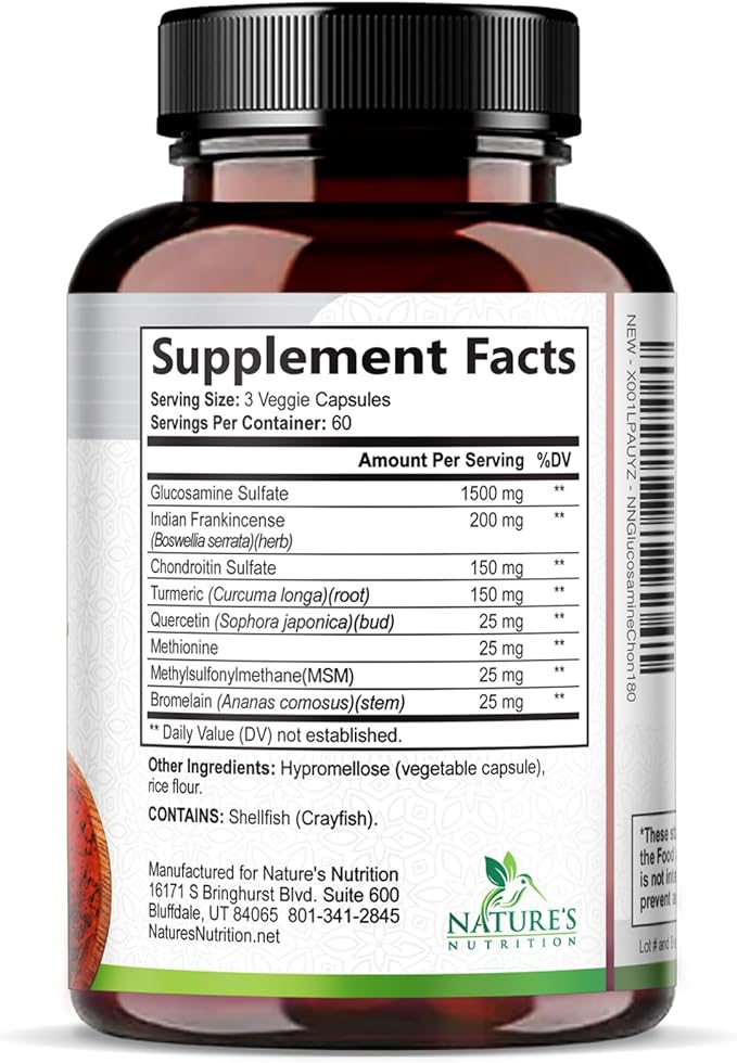 Glucosamine Chondroitin MSM - 3x Strength Joint Support Supplement for Joint Mobility &amp Comfort For Men and Women Glucosamine Supplements Complex with Turmeric &amp Boswellia - 180 Capsules