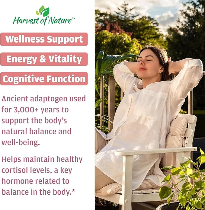 Basic Brands Harvest of Nature Ashwagandha and Black Pepper - Cortisol Reducer Great for Relaxation Focus Mood Support - 60 Capsules - 2-Pack