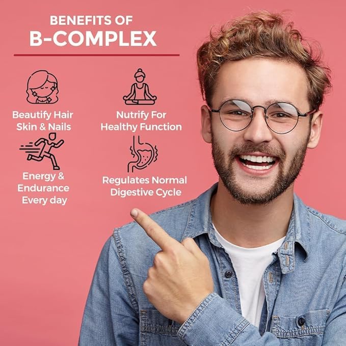 Vitamin B Complex Capsules for B12 Supplement for Hair Growth Metabolism &amp Support Healthy Brain Function (120 Capsules)