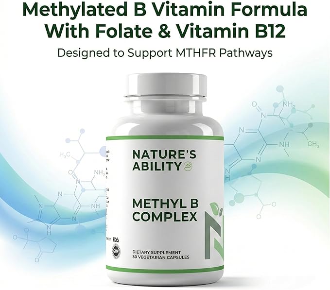 NATURE'S ABILITY Methyl B Complex - Methylated B Vitamins with Folate &amp B12 - Supports MTHFR Energy &amp Metabolism - 30 Vegetarian Capsules