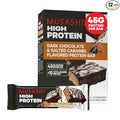 MUSASHI High Protein Bar 45g Protein &lt1g Total Sugars Dark Chocolate &amp Salted Caramel Post Workout and Protein Snack On The Go 12 Pack of 3.2oz (90g) Bars