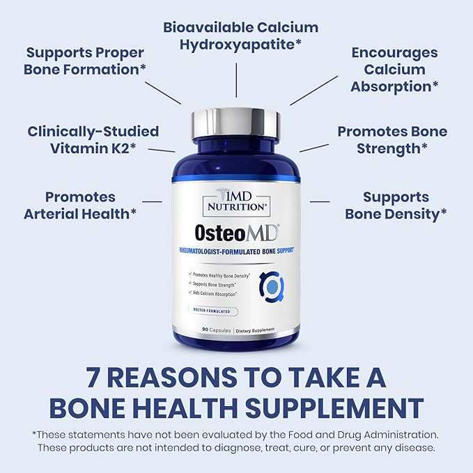 1MD Nutrition OsteoMD for Comprehensive Support - Supplement for Women and Men - Promote Density w/Vitamin D - Hydroxyapatite w/Vitamin D3 &amp K2-90 Capsules