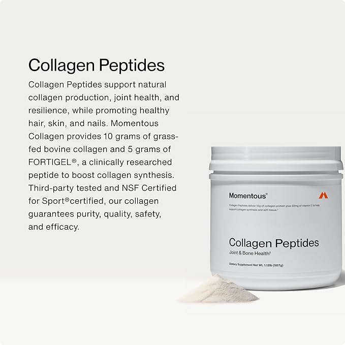 Momentous Creatine Monohydrate Powder &amp Grass-Fed Collagen Peptides Powder Stack - Supports Strength Lean Muscle &amp Recovery - FORTIGEL &amp Vitamin C for Hair Skin Nails &amp Joint Heal