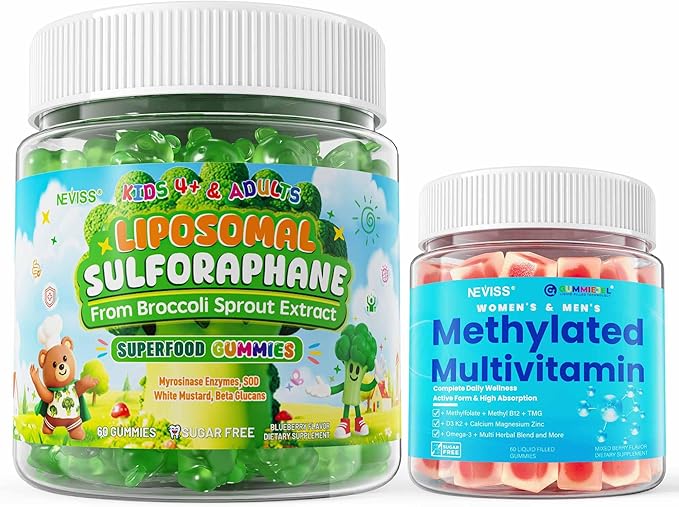 NEVISS 2p Liposomal Sulforaphane Gummies + 1p Methylated Multivitamin for Women &amp Men Gummies
