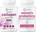 Micro Ingredients 8-in-1 Multi Collagen Pills &amp Women’s Probiotics 100 Billion CFU Veggie Capsules | 2 Pack | Hydrolyzed Peptides + Hyaluronic Acid &amp Vitamin C | 40 Strains + Cranberry &amp D