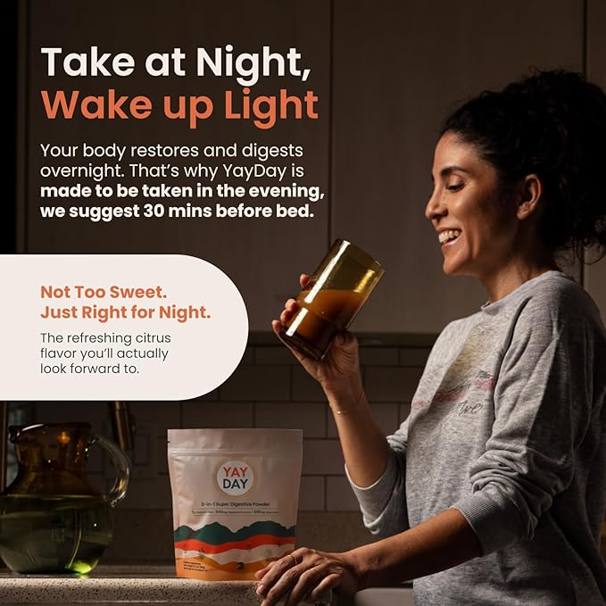 Nighttime Prebiotic Fiber Powder with Digestive Enzymes &amp Magnesium Glycinate for Sleep On-The-Go Travel 7 Pack | Gut Health Supplement for Women &amp Men - Bloating Relief Soluble and Insoluble