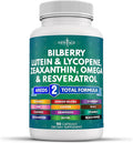 NEW AGE Eye Health Vitamins with Bilberry Lutein &amp Zeaxanthin Lycopene Resveratrol Grape Seed Astaxanthin - Eye Vitamin - 60 Count